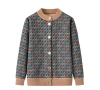 LIUYUYOUGO Womens Winter Cardigans Fleece Lined Middle-Aged and Elderly Knitted Cardigan Sweaters Fashion Checked Sweater Coat Old Lady Thick Warm Sherpa Fuzzy Knit Jacket Green XL