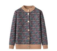 LIUYUYOUGO Womens Winter Cardigans Fleece Lined Middle-Aged and Elderly Knitted Cardigan Sweaters Fashion Checked Sweater Coat Old Lady Thick Warm Sherpa Fuzzy Knit Jacket Navy Blue S