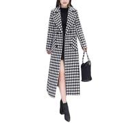 LIUYUYOUGO Women'S Winter Houndstooth Double Breasted Trench Coat Notch Collar Quilted Lined Long Jacket Overcoat Elegant Slim Fit Warm Wool Blend Pea Coat Outwear Unquilted Lined L