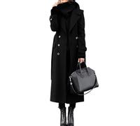 LIUYUYOUGO Women'S Wool Coat Long Winter Jacket Double Breasted Lapel Duster Trench Coat Elegant Slim Full Length Maxi Long Overcoat Peacoat Belted Warm Windproof Outwear Black Xl
