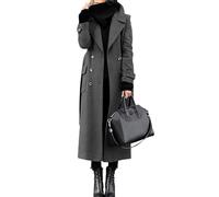 LIUYUYOUGO Women'S Wool Coat Long Winter Jacket Double Breasted Lapel Duster Trench Coat Elegant Slim Full Length Maxi Long Overcoat Peacoat Belted Warm Windproof Outwear Dark Gray L
