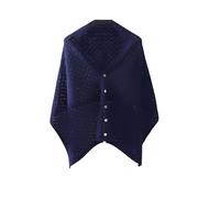 LIUYUYOUGO Wool Crochet Poncho Women Button Multiway Knitted Shawl And Wraps Elegant Soft Warm Cashmere Scarf Coat Autumn Winter Knit Cape Scarves Long Stole Festival Gift Navy Blue