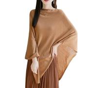 LIUYUYOUGO Wool Ponchos For Women Shawls Wraps Solid Color Batwing Fine Knit Cape Wraps Lightweight Soft Cashmere Pullover Tops Fashion Oversized Asymmetric Hem Cover Up Khaki