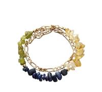 LIUYUYOUGO Zodiac Bracelets For Women 12 Constellations Crystal Chip Stone Beads Bracelet Golden Double Layer Stacking Bangle Star Sign Horoscope Jewelry Birthday Zodiac Gifts Leo