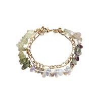 LIUYUYOUGO Zodiac Bracelets For Women 12 Constellations Crystal Chip Stone Beads Bracelet Golden Double Layer Stacking Bangle Star Sign Horoscope Jewelry Birthday Zodiac Gifts Aquarius