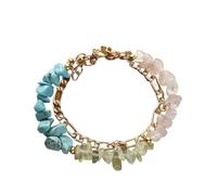 LIUYUYOUGO Zodiac Bracelets For Women 12 Constellations Crystal Chip Stone Beads Bracelet Golden Double Layer Stacking Bangle Star Sign Horoscope Jewelry Birthday Zodiac Gifts Libra