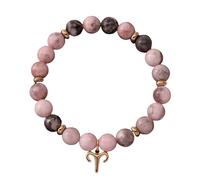 LIUYUYOUGO Zodiac Bracelets For Women Men 12 Constellations Charm Pink Zebra Natural Stone Crystal Bracelets Elastic Beads Bangle Horoscope Inspirational Jewelry Gifts Aries