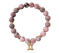 LIUYUYOUGO Zodiac Bracelets For Women Men 12 Constellations Charm Pink Zebra Natural Stone Crystal Bracelets Elastic Beads Bangle Horoscope Inspirational Jewelry Gifts Gemini
