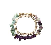 LIUYUYOUGO Zodiac Sign Gemstone Bracelet For Women Irregular Crystal Chip Natural Stone Bracelets Fashion Double Layer Curb Chain 12 Constellations Bangle Chakra Jewelry Gift Pisces