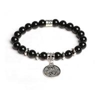 LIUYUYOUGO Zodiac Signs Black Obsidian Crystal Bracelet For Women Antique Coin 12 Constellation Symbol Pendant Bracelets Tibetan Elastic Beaded Energy Gemstone Bangle Unisex Leo