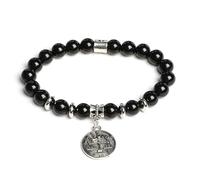 LIUYUYOUGO Zodiac Signs Black Obsidian Crystal Bracelet For Women Antique Coin 12 Constellation Symbol Pendant Bracelets Tibetan Elastic Beaded Energy Gemstone Bangle Unisex Libra