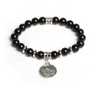 LIUYUYOUGO Zodiac Signs Black Obsidian Crystal Bracelet For Women Antique Coin 12 Constellation Symbol Pendant Bracelets Tibetan Elastic Beaded Energy Gemstone Bangle Unisex Pisces