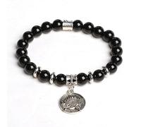 LIUYUYOUGO Zodiac Signs Black Obsidian Crystal Bracelet For Women Antique Coin 12 Constellation Symbol Pendant Bracelets Tibetan Elastic Beaded Energy Gemstone Bangle Unisex Capricorn