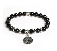 LIUYUYOUGO Zodiac Signs Black Obsidian Crystal Bracelet For Women Antique Coin 12 Constellation Symbol Pendant Bracelets Tibetan Elastic Beaded Energy Gemstone Bangle Unisex Cancer