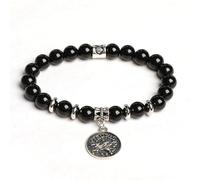 LIUYUYOUGO Zodiac Signs Black Obsidian Crystal Bracelet For Women Antique Coin 12 Constellation Symbol Pendant Bracelets Tibetan Elastic Beaded Energy Gemstone Bangle Unisex Taurus