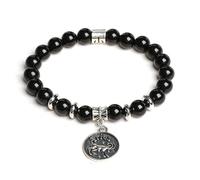 LIUYUYOUGO Zodiac Signs Black Obsidian Crystal Bracelet For Women Antique Coin 12 Constellation Symbol Pendant Bracelets Tibetan Elastic Beaded Energy Gemstone Bangle Unisex Aries