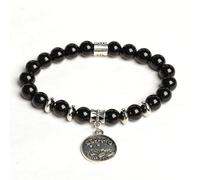 LIUYUYOUGO Zodiac Signs Black Obsidian Crystal Bracelet For Women Antique Coin 12 Constellation Symbol Pendant Bracelets Tibetan Elastic Beaded Energy Gemstone Bangle Unisex Scorpio