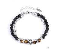LIUYUYOUGO Zodiac Signs Black Onyx Beaded Bracelet For Women Men Natural Tiger Eye Stone Crystal Bracelets Retro Double Layer Chain 12 Constellations Bangle Jewelry Gift Aries