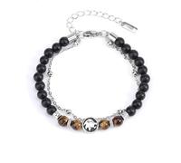 LIUYUYOUGO Zodiac Signs Black Onyx Beaded Bracelet For Women Men Natural Tiger Eye Stone Crystal Bracelets Retro Double Layer Chain 12 Constellations Bangle Jewelry Gift Leo
