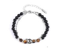 LIUYUYOUGO Zodiac Signs Black Onyx Beaded Bracelet For Women Men Natural Tiger Eye Stone Crystal Bracelets Retro Double Layer Chain 12 Constellations Bangle Jewelry Gift Pisces