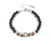 LIUYUYOUGO Zodiac Signs Black Onyx Beaded Bracelet For Women Men Natural Tiger Eye Stone Crystal Bracelets Retro Double Layer Chain 12 Constellations Bangle Jewelry Gift Capricorn