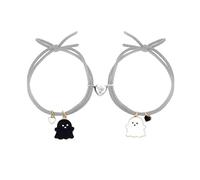 LIUZHIPENG 2 Pcs Magnetic Matching Bracelet Cute Ghost Heart Couple Bracelet Set Adjustable Braide Rope Black White Ghost Pendant Bracelet Jewelry Gift Women Men