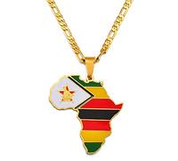 LIUZIXI Africa Map Pendant Necklace - Trendy Charm African Zimbabwe Country Maps National Flag Pendant - For Women Men Hip Hop Friendship Ethnic Jewelry, Gold