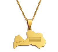LIUZIXI Latvia Map Pendant Necklace - Charm Ethnic Latvijas Republika Country Maps Pendant With National Flag - For Women Men Trendy Hip Hop Jewelry Party Gift,Gold