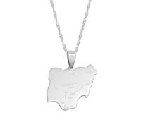 LIUZIXI Nigeria Map Pendant Necklaces - Hip Hop Charm Necklaces Friendship Patriotic Jewelry - With City Names Africa Nigerians Country Maps Pendant For Women Men,Silver
