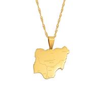 LIUZIXI Nigeria Map Pendant Necklaces - Hip Hop Charm Necklaces Friendship Patriotic Jewelry - With City Names Africa Nigerians Country Maps Pendant For Women Men,Gold