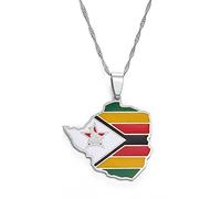 LIUZIXI Zimbabwe Map Pendant Necklace - Charm Ethnic Zimbabweans Country Maps Pendant With National Flag - For Women Men Patriotic Jewelry Trendy Party Gift,Silver