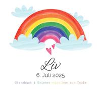 Liv - Gästebuch & Erinnerungsalbum zur Taufe: Personalisiertes Gästebuch mit vordefinierten Fragen & Erinnerungsalbum zur Taufe, 100 Seiten, bunter Aquarell Regenbogen für Jungen und Mädchen