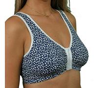 Liv Lingerie GEMM Front Fastening Cotton Rich Bra for Ladies Women Non Wired Post Surgery Soft Stretch in Multiple Colour Choices Regular to Plus Sizes Easy Open Comfort Wirefree (34, Blue)
