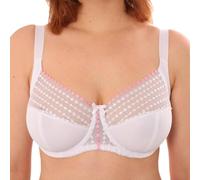 Liv Lingerie GEMM Underwired Bra Full Cup Coverage Regular & Plus Size Firm Hold Pretty & Elegant No Padding for Ladies Women with Delicate Lace Dotty Trim (34H, White/Pink)