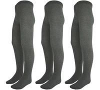 Liv Lingerie Girls Childrens 3 Pair Pack School Tights Cotton Rich Grey Uniform New UK Size Age Back to School Plain Knit Younger and Older Girls (Grey, 9/10 years)