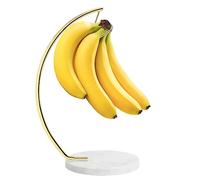 Livabber Banana Holder with Marble Base, Metal Banana Hanger Modern Tree Stand with Hook, Durable Banana Keeper Fresh Fruit Storage Organizer Freestanding for Kitchen Countertop (Gold, Single Hook)