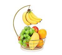 Livabber Countertop Fruit Basket Bowl with Banana Hanger, Modern Standing Fruit Vegetable Bowl Storage with Marble Base, with Banana Tree Holder for Kitchen, Dining Table (Round, Gold)