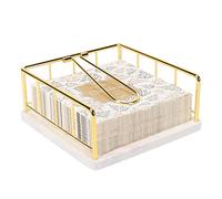 Livabber Flat Napkin Holder, Metal Kitchen Napkin Storage with Weighted Tension Arm Rustic Tissue Paper Dispenser for Countertop, Table Kitchen, Dining Room (With Marble Base, Gold)