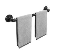 Livabber Industrial Pipe Towel Bar, Rustic Iron Decor Bathroom Hardware Towel Holder Accessory, Heavy Duty Wall Mounted Bath Towel Rack, Black (18 Inch)