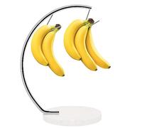 Livabber Marble Banana Holder with Metal Hanger, Modern Tree Stand with Hook, Stylish Banana Keeper Fresh Fruit Storage Organizer Freestanding for Kitchen Countertop (Chrome, Double Hook)