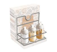 Livabber Napkin Holder, Metal Napkin Storage with Salt and Pepper Shakers Caddy Modern Napkin Dispenser for Table Kitchen Countertop, Not Including Salt and Pepper Shakers (Middle Marble, Chrome)