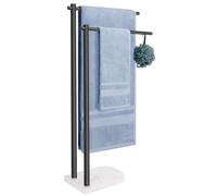 Livabber Standing Towel Rack, 304 Stainless Steel 2-Tier Towel Holder Stand with Marble Base, Modern Stylish Tall Shower Towel Bar for Bathroom Accessories, Pool（Black）