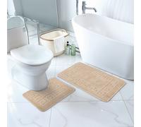 Livabliss 2-Piece Machine Washable Non-Slip Beige Bathroom Rug Set Poppy | Size: 50 cm x 80 cm Livabliss Beige 50 cm x 80 cm