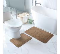 Livabliss 2-Piece Machine Washable Non-Slip Dark Grey Bathroom Rug Set Olive in Brown | Size: 50 cm x 80 cm Livabliss Brown 50 cm x 80 cm