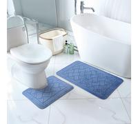 Livabliss 2-Piece Machine Washable Non-Slip Light Grey Bathroom Rug Set Nilah in Blue | Size: 50 cm x 80 cm Livabliss Blue 50 cm x 80 cm