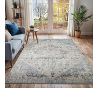Livabliss Ankara Grey Blue Vintage Traditional Boho Rug in Ivory | Size: 140 cm x 200 cm Livabliss Ivory 140 cm x 200 cm