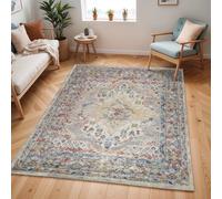 Livabliss Ankara-Vintage Grey Taupe Blue Traditional Boho Living Dining Bedroom Rug 120 X 170 Cm Easy Care, Non Shedding