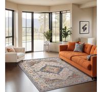Livabliss Ankara-Vintage Grey Taupe Blue Traditional Boho Living Dining Bedroom Rug 200 X 275 Cm Easy Care, Non Shedding
