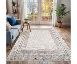 Livabliss Bahar-Geometric Grey Beige Global Living Dining Bedroom Rug 160 X 220 Cm Easy Care, Non Shedding