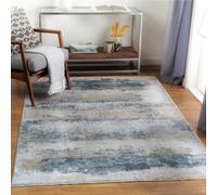 Livabliss Brunswick-Abstract Blue Beige Grey Modern Marble Fringe Living Dining Bedroom Rug 152 X 225 Cm Easy Care, Non Shedding